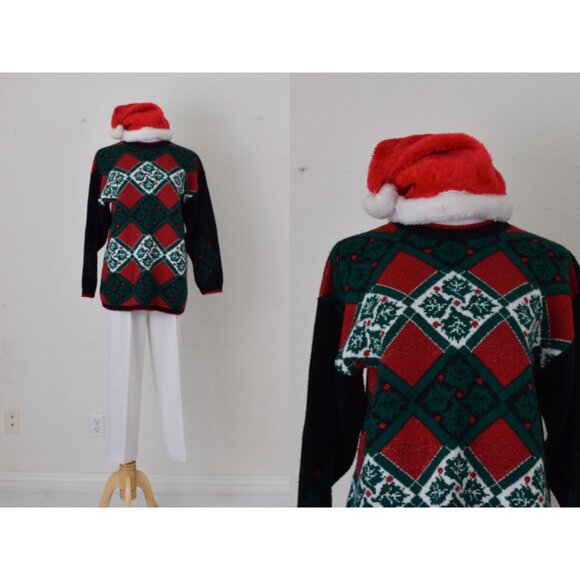 Vintage 90s Acrylic Christmas Ugly Sweater size M‎ - Picture 1 of 10